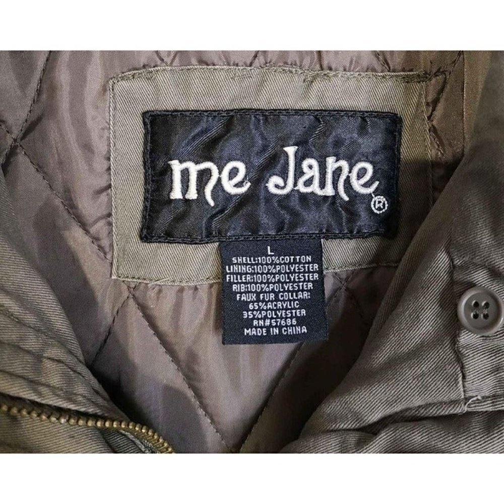 Me Jane Button & Zip Front Cargo Military Quilted Lined Gray Coat Size Lg - Picture 2 of 3
